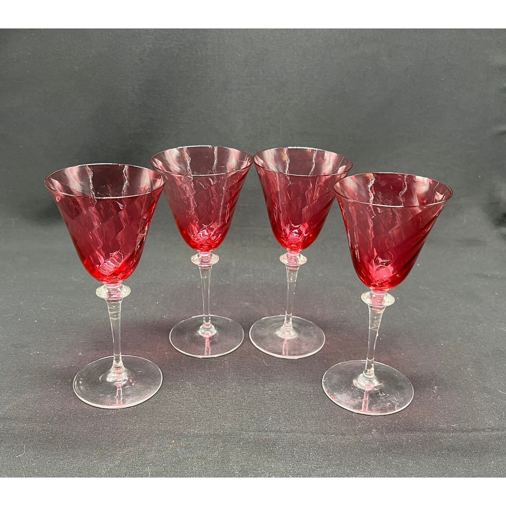 Steuben Cranberry Optic Swirl Cordial Sherry Glasses Set Of 4